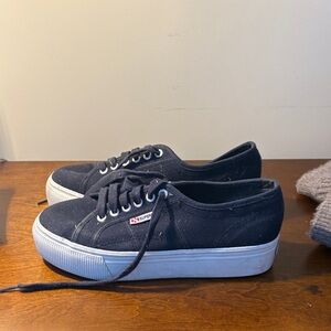 Superga Dark Canvas Platform Sneakers